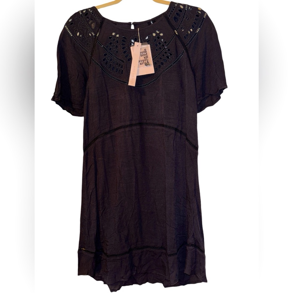 ⭐️⭐️NWT Avec Les Filles Black Dress Short Flare Cutout/broderie Anglaise